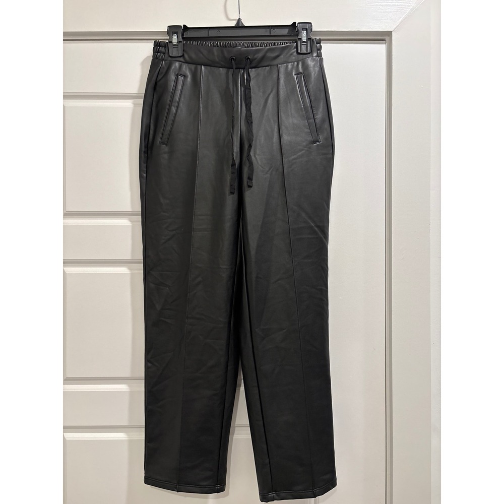 Simply Vera Vera Wang Faux Leather Joggers Black Straight Leg Pants XS